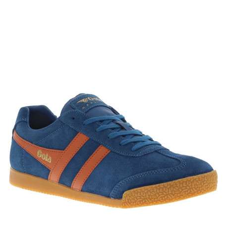 Tennis en cuir bleues en daim à empiècements rouges brique et à lacets plats - Image 3