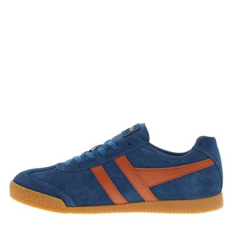 Tennis en cuir bleues en daim à empiècements rouges brique et à lacets plats