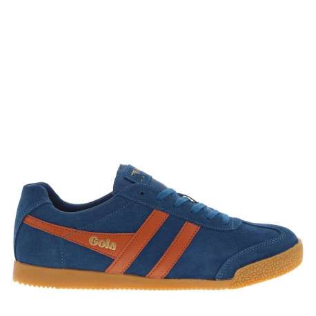 Tennis en cuir bleues en daim à empiècements rouges brique et à lacets plats - Image 2
