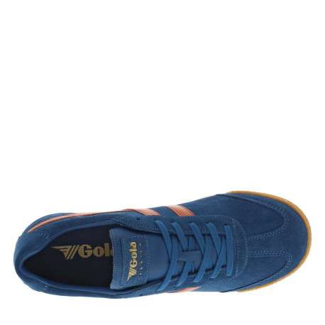 Tennis en cuir bleues en daim à empiècements rouges brique et à lacets plats - Image 4