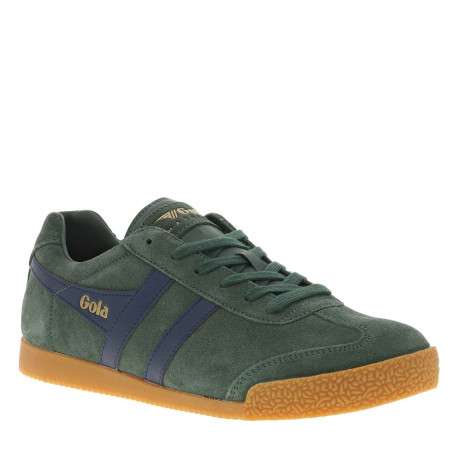 Tennis en cuir vertes sapin en daim à empiècements bleus et à semelle plate miel - Image 3