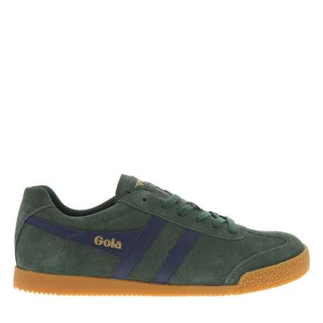 Tennis en cuir vertes sapin en daim à empiècements bleus et à semelle plate miel - Image 2