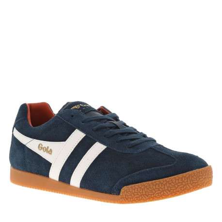 Tennis en cuir bleues marine en daim à empiècements blancs et à lacets plats - Image 3