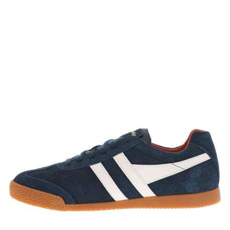 Tennis en cuir bleues marine en daim à empiècements blancs et à lacets plats