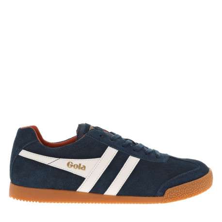 Tennis en cuir bleues marine en daim à empiècements blancs et à lacets plats - Image 2