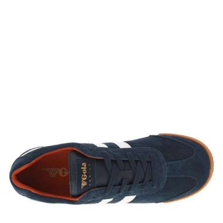 Tennis en cuir bleues marine en daim à empiècements blancs et à lacets plats - Image 4