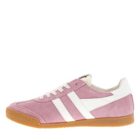 Tennis en cuir roses en daim à empiècements blancs et à semelle plate miel