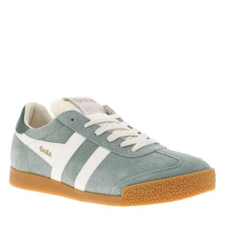 Tennis en cuir vertes sauge en daim à languette écrue et à lacets plats beiges - Image 3