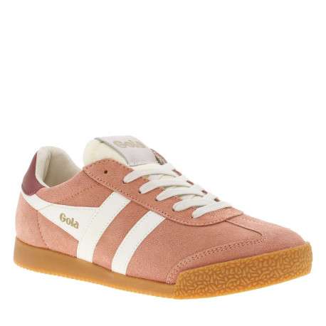 Tennis en cuir vieux roses en daim à languette écrue et à lacets plats beiges - Image 3
