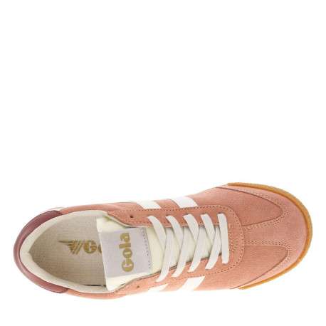 Tennis en cuir vieux roses en daim à languette écrue et à lacets plats beiges - Image 4