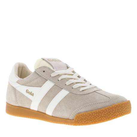 Tennis en cuir beiges en daim à détails blancs et à semelle plate miel - Image 3