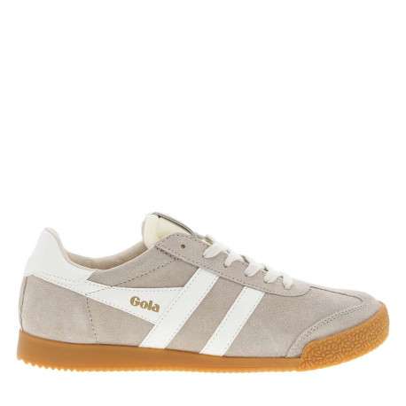 Tennis en cuir beiges en daim à détails blancs et à semelle plate miel - Image 2
