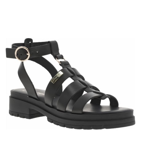Sandales noires avec des sangles à talon décroché moyen et à boucle à ardillon