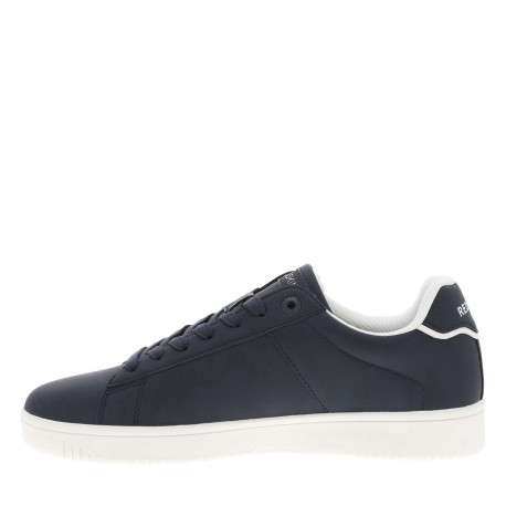 Tennis bleues marine avec le nom de la marque à semelle plate et à lacets plats