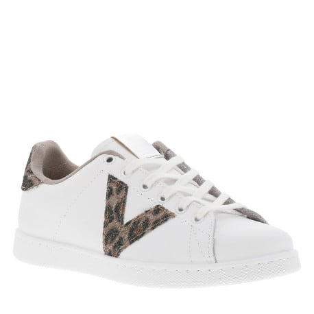 Tennis blanches avec des détails léopards kakis et à lacets plats