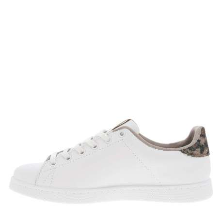 Tennis blanches avec des détails léopards kakis et à lacets plats