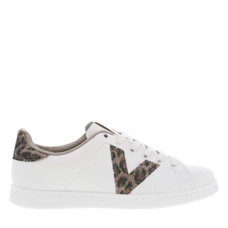 Tennis blanches avec des détails léopards kakis et à lacets plats - Image 2