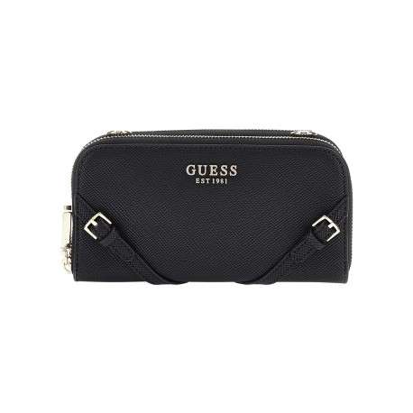 Mini sac à bandoulière noir uni à double zip et à boucles à ardillon décoratives