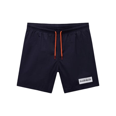 Short de bain marine uni avec une coupe droite et logo iconique sur le devant