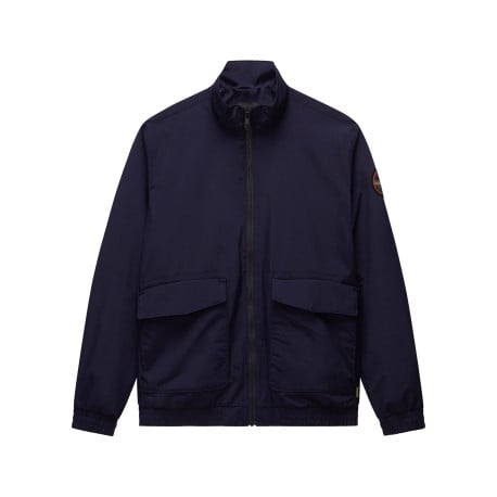 Blouson marine uni avec une coupe droite à col montant et des poches