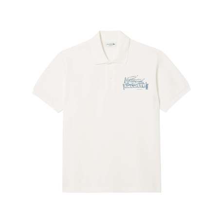 Polo en coton blanc avec un motif une coupe droite et un col à revers