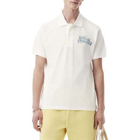 Polo en coton blanc avec un motif une coupe droite et un col à revers - Image 5