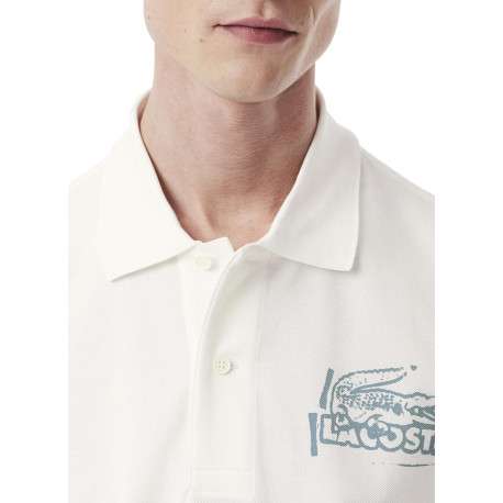Polo en coton blanc avec un motif une coupe droite et un col à revers - Image 6