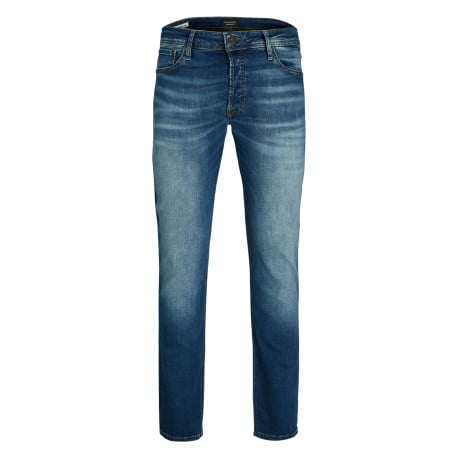 Jean en coton biologique bleu indigo délavé à coupe slim avec des passants