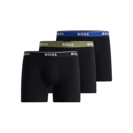 Lot de 3 boxers en coton noirs unis à coupe longue et à ceintures tricolores