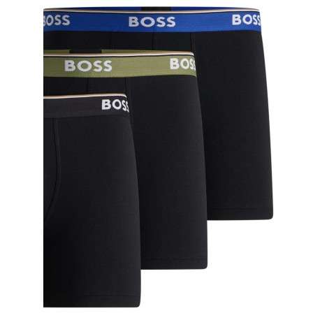 Lot de 3 boxers en coton noirs unis à coupe longue et à ceintures tricolores - Image 2