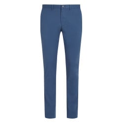 Chino en coton bleu uni à coupe slim avec le logo brodé en petit à l'arrière