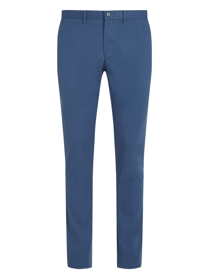 Chino en coton bleu uni à...