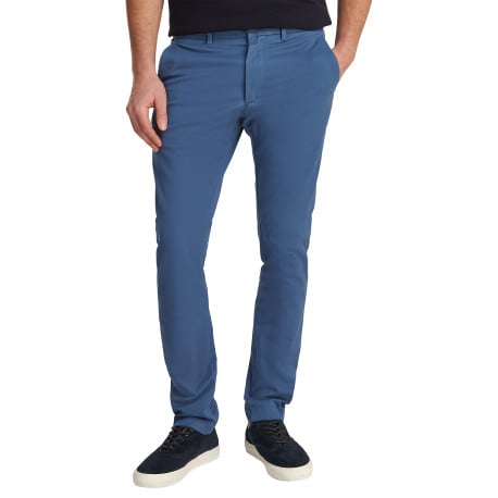 Chino en coton bleu uni à coupe slim avec le logo brodé en petit à l'arrière - Image 3