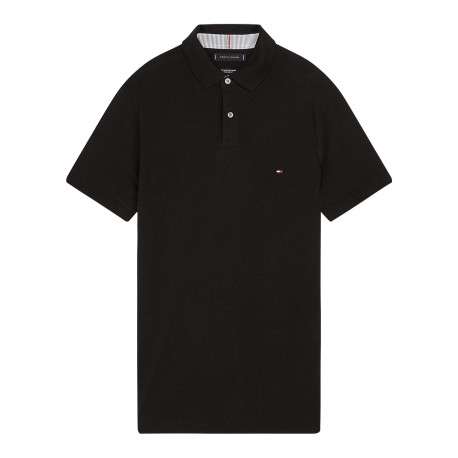 Polo en coton noir uni à coupe regular fit avec le logo brodé en petit