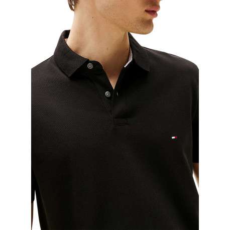 Polo en coton noir uni à coupe regular fit avec le logo brodé en petit - Image 5