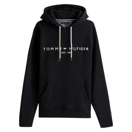 Sweat à capuche noir uni à coupe droite avec le nom de la marque brodé