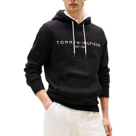Sweat à capuche noir uni à coupe droite avec le nom de la marque brodé - Image 2