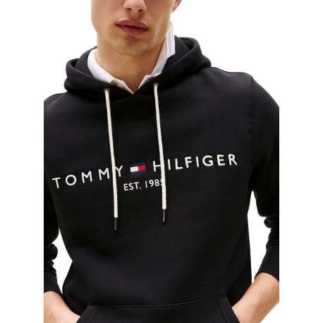 Sweat à capuche noir uni à coupe droite avec le nom de la marque brodé - Image 5