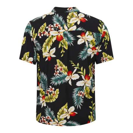 Chemise à manches courtes noire à imprimé tropical avec un col cubain - Image 2