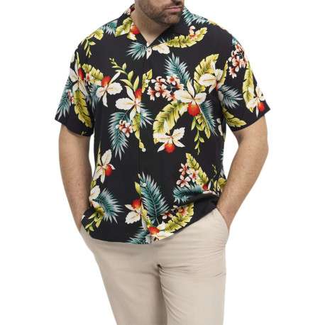 Chemise à manches courtes noire à imprimé tropical avec un col cubain - Image 3