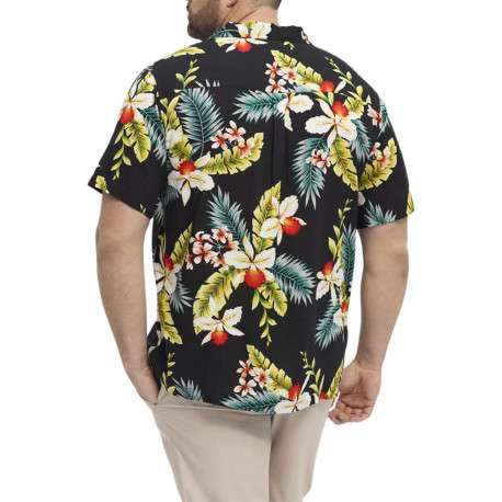 Chemise à manches courtes noire à imprimé tropical avec un col cubain - Image 4
