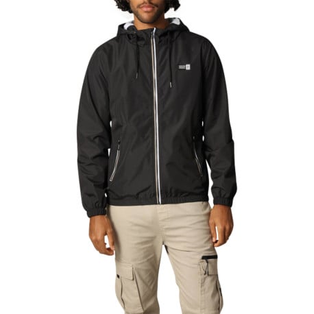 Blouson à capuche noir uni avec des détails blancs et à coupe droite