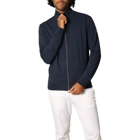 Gilet zippé en coton mélangé bleu marine uni à coupe slim fit et à col montant