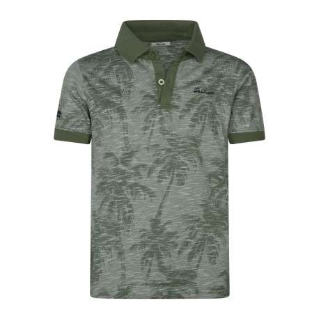 Polo en coton vert d'eau avec des motifs une coupe droite et un col à revers
