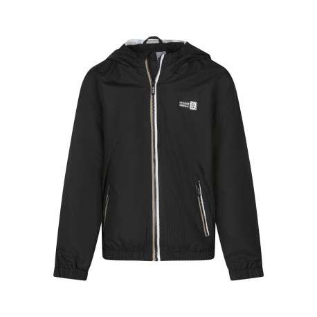 Blouson noir uni avec une coupe droite un col à capuche et des manches longues