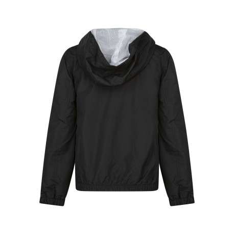 Blouson noir uni avec une coupe droite un col à capuche et des manches longues - Image 2