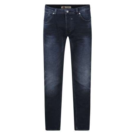 Jean en coton nuit uni avec un patch d'authenticité et une coupe droite