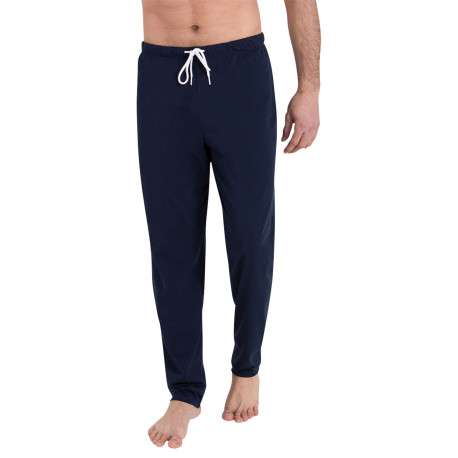 Pyjama long en coton bleu à rayures et à coupe droite avec une poche - Image 3