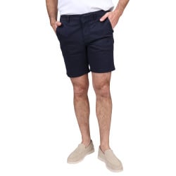 Short Chino en coton marine uni avec un logo brodé et une coupe droite