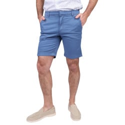Short chino en coton bleu uni avec une coupe droite et des passants